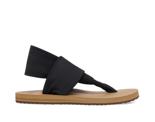 Sanuk Womens Sling ST Vegan Black / Brown Sandals | RQYZTG124